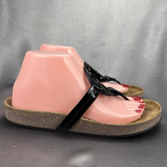 Tory Burch Miller Cloud Patent Sandals Women’s 8.5 Black Cork Thong School Shoes - Picture 3 of 14